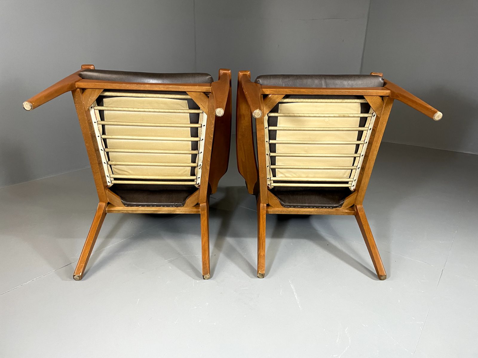2 Parker Knoll Lounge Chairs Beech Vinyl Mcm Retro Pk988/1023 Eb6264 Mnor photo buy