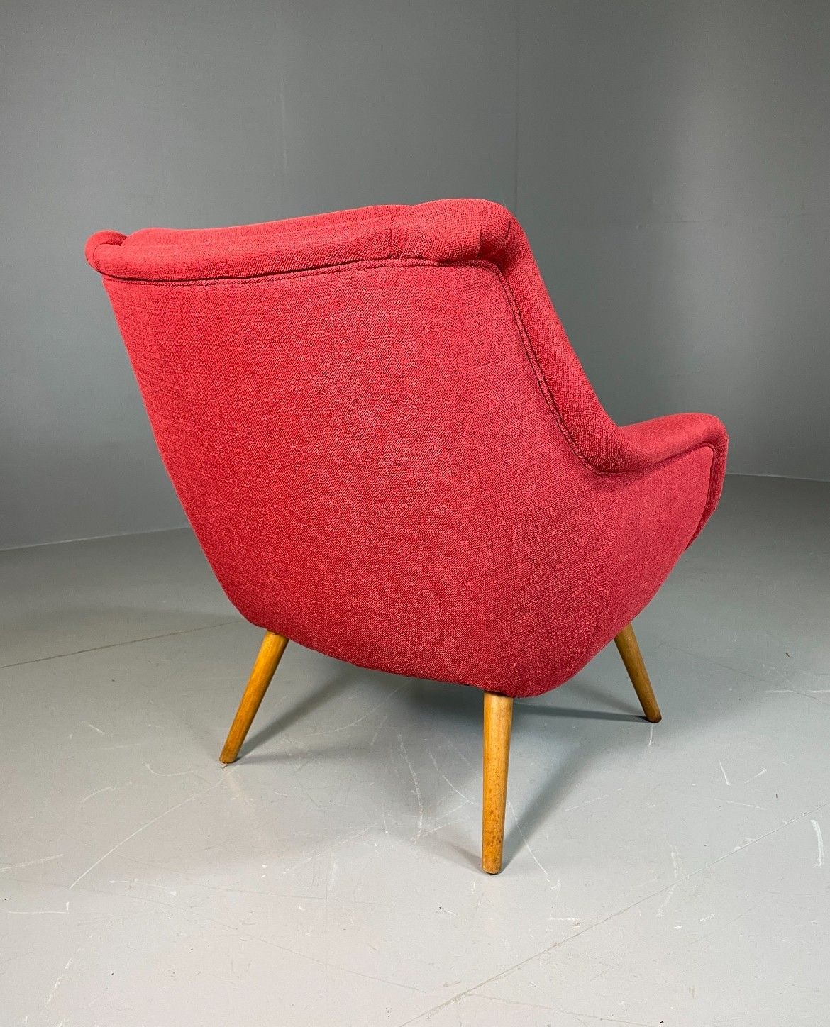 Mid Century Lounge Chair Scandinavian Red Wool Upholstery Vintage Eb6423 Mnor photo buy