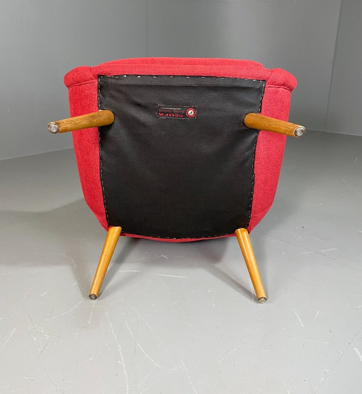 photo for sale Mid Century Lounge Chair Scandinavian Red Wool Upholstery Vintage Eb6423 Mnor
