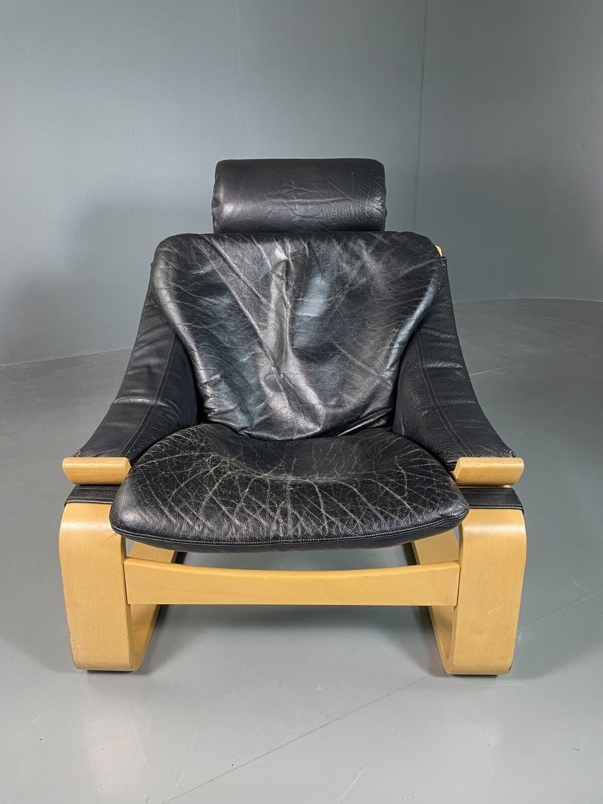 Vintage Swedish Lounge Chair Black Leather Krokken Retro Mcm Eb6604 Mben photo for sale