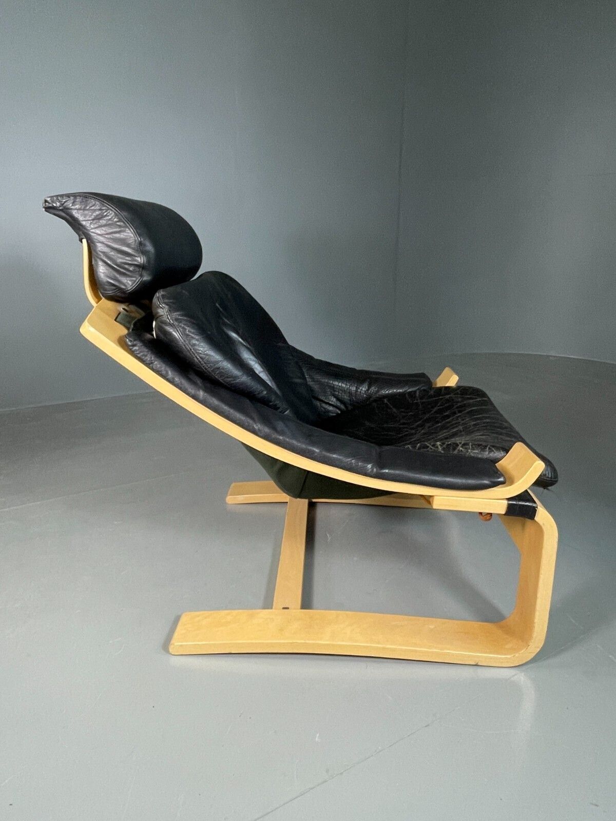 Vintage Swedish Lounge Chair Black Leather Krokken Retro Mcm Eb6604 Mben photo 350.0