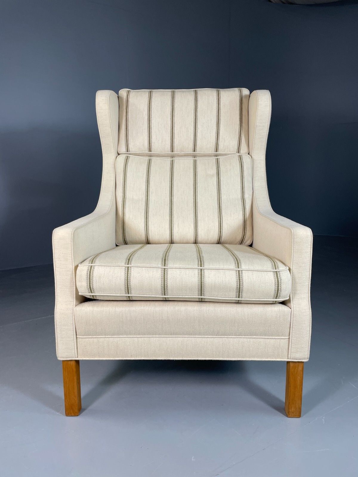 Vintage Danish Lounge Chair Cream Wool Wing Back 1979s Retro Mcm Eb6620 Mnor photo for sale