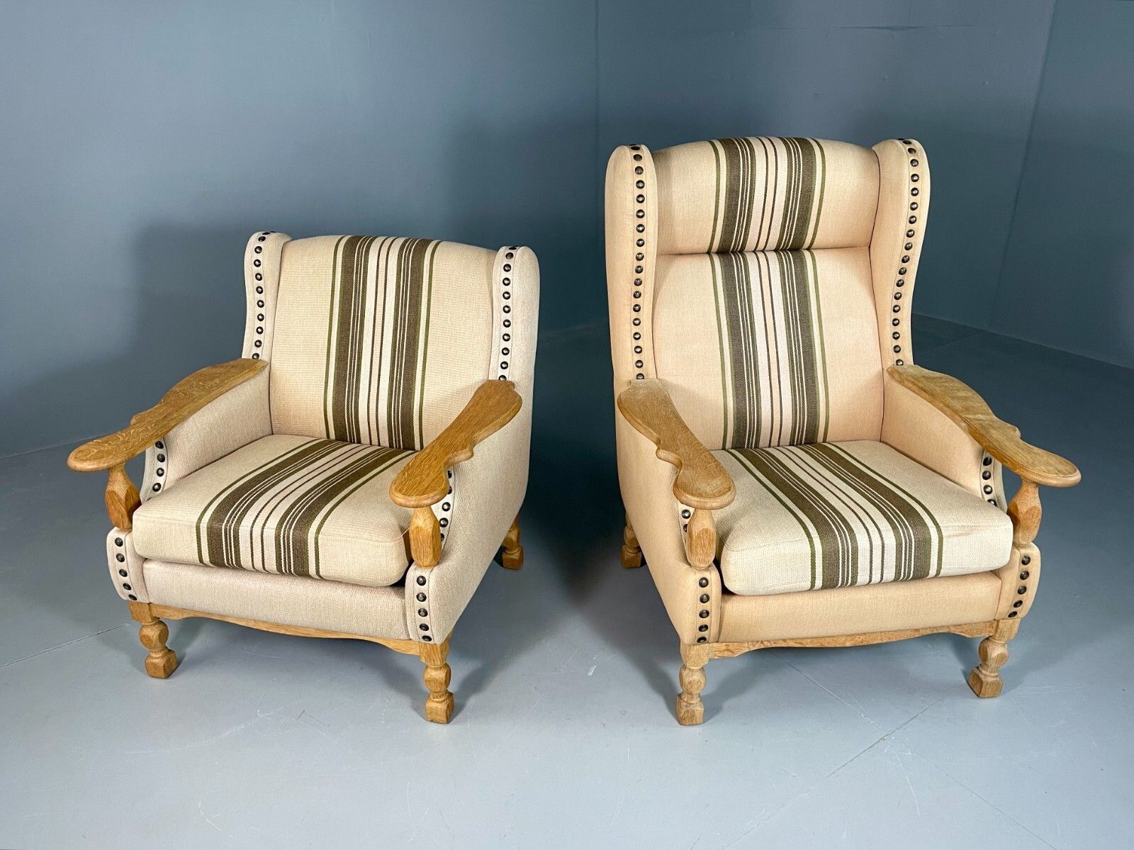 2 Danish Lounge Chairs Oak Frame Cream Wool Kjaernulf Vintage Retro Eb6689 Mnor photo furniture