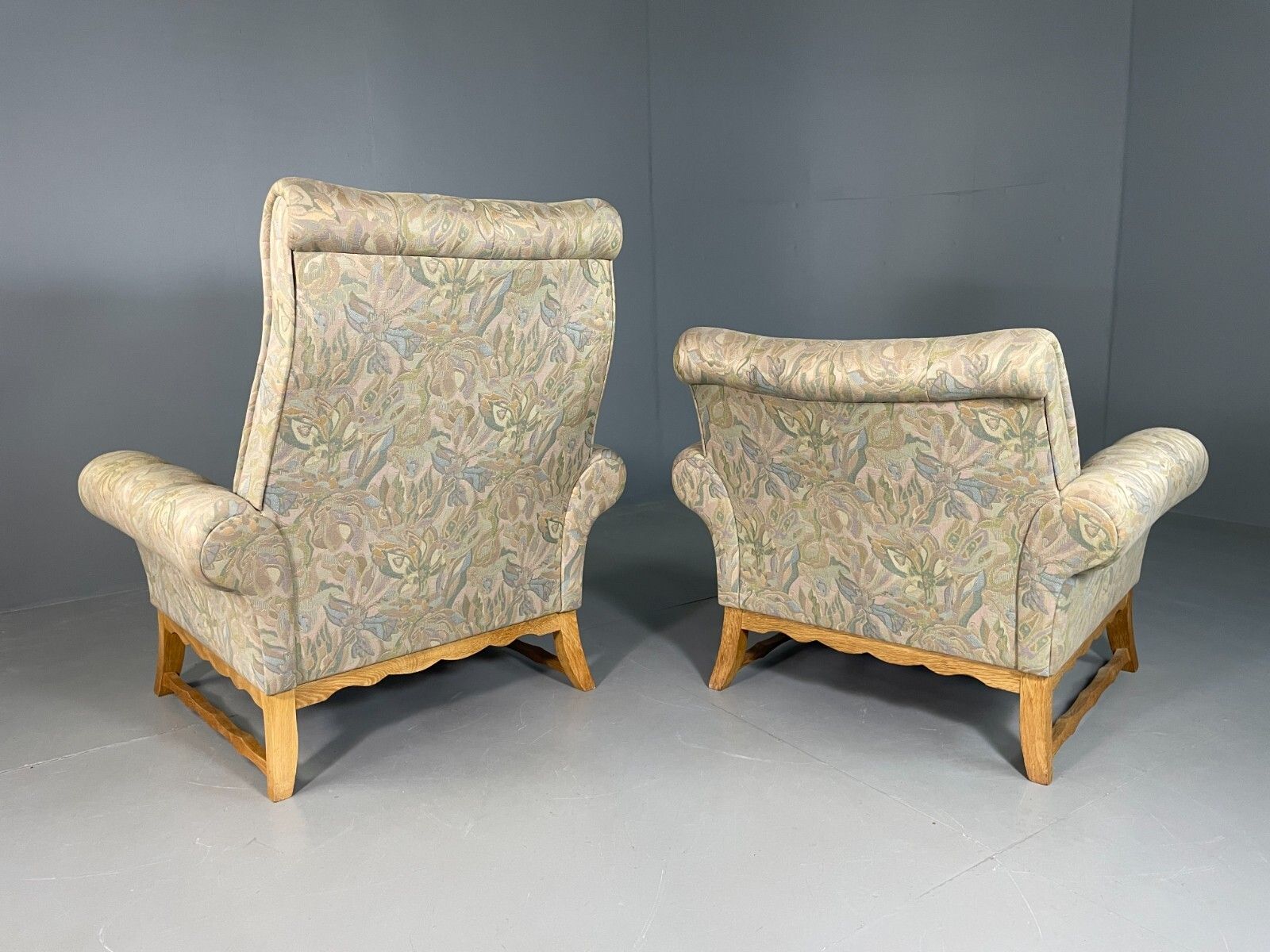 Furniture 2 Danish Lounge Chairs Kjaernulf Oak Floral Cotton Vintage Retro Eb6749 Mnor photo