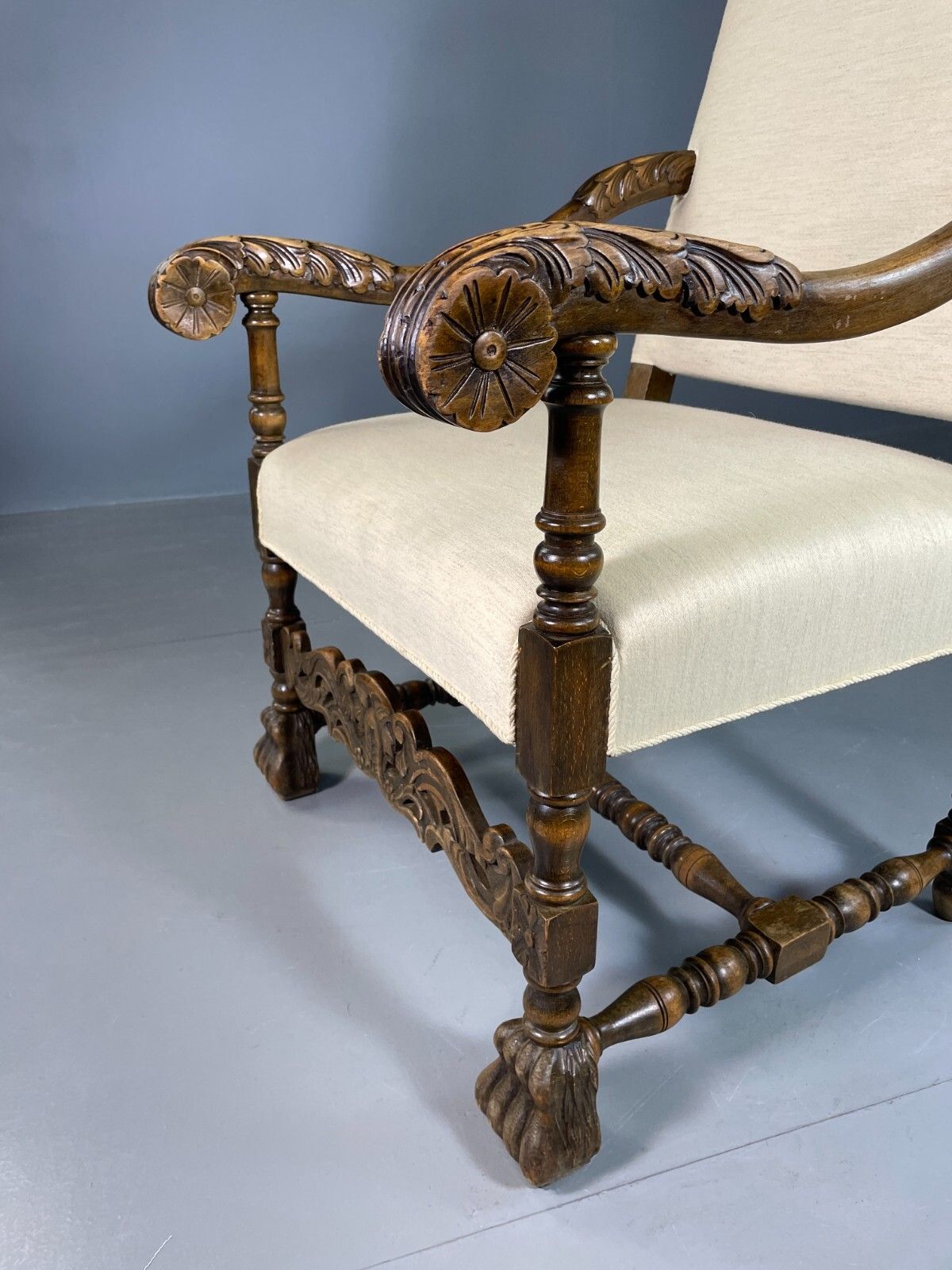 Vintage Danish Lounge Chair Cream Cotton Oak Frame Antique Style Eb6917 Vnor photo furniture