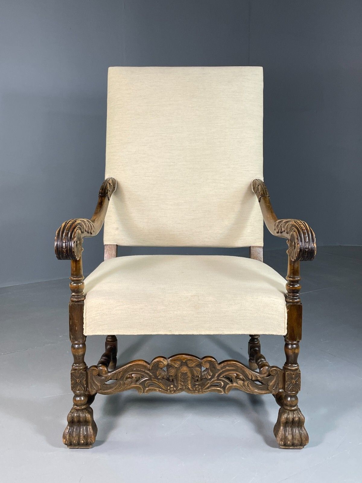 Vintage Danish Lounge Chair Cream Cotton Oak Frame Antique Style Eb6917 Vnor photo Furniture