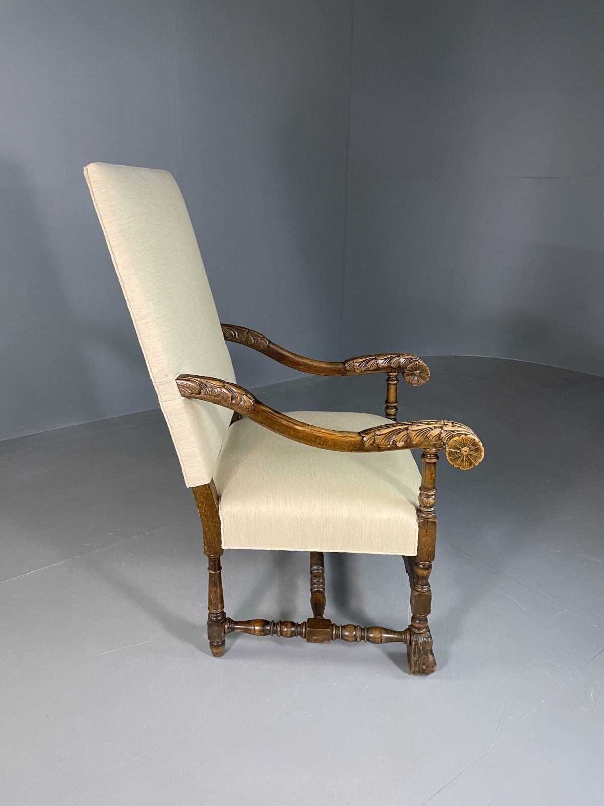 Vintage Danish Lounge Chair Cream Cotton Oak Frame Antique Style Eb6917 Vnor photo vintage