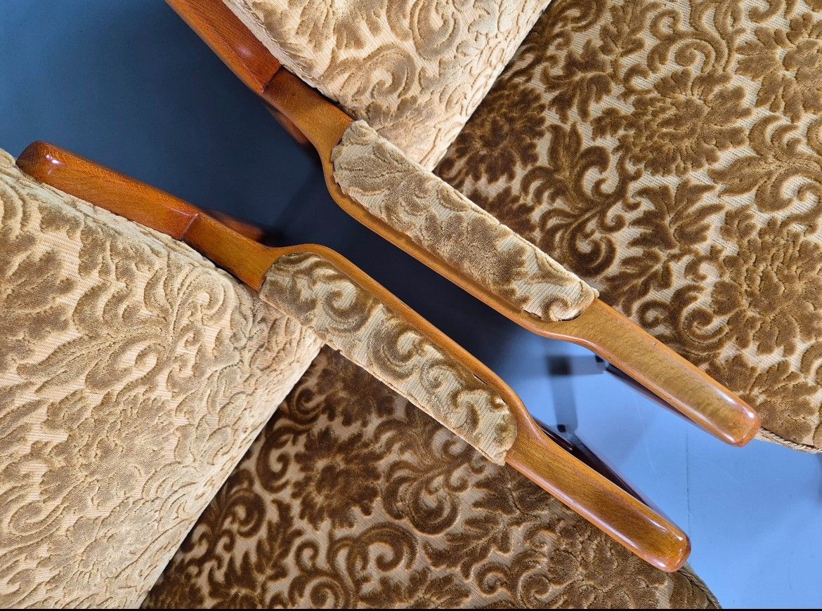 photo buy 2 Swedish Lounge Chairs Gold Floral Moquette Beech Vintage 1960s Mcm Eb7031 Mnor