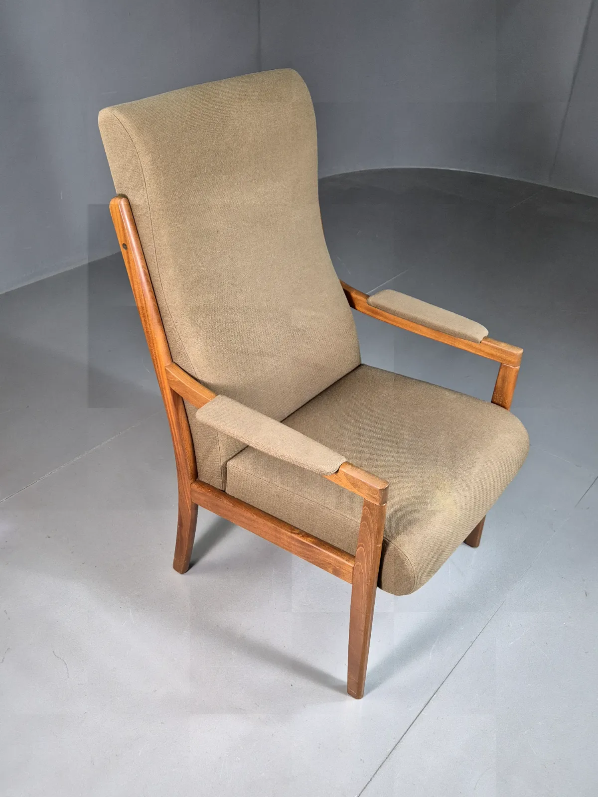 Vintage Swedish Lounge Chair Beige Wool Hardwood Frame Mcm Retro Eb7195 Mnor photo buy
