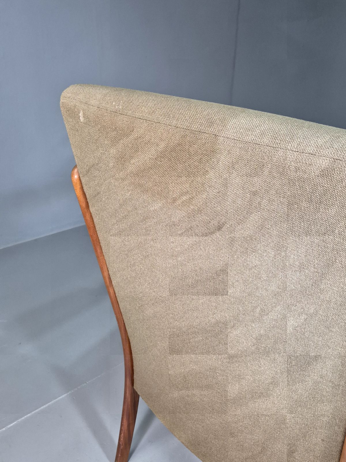 photo for sale Vintage Swedish Lounge Chair Beige Wool Hardwood Frame Mcm Retro Eb7195 Mnor