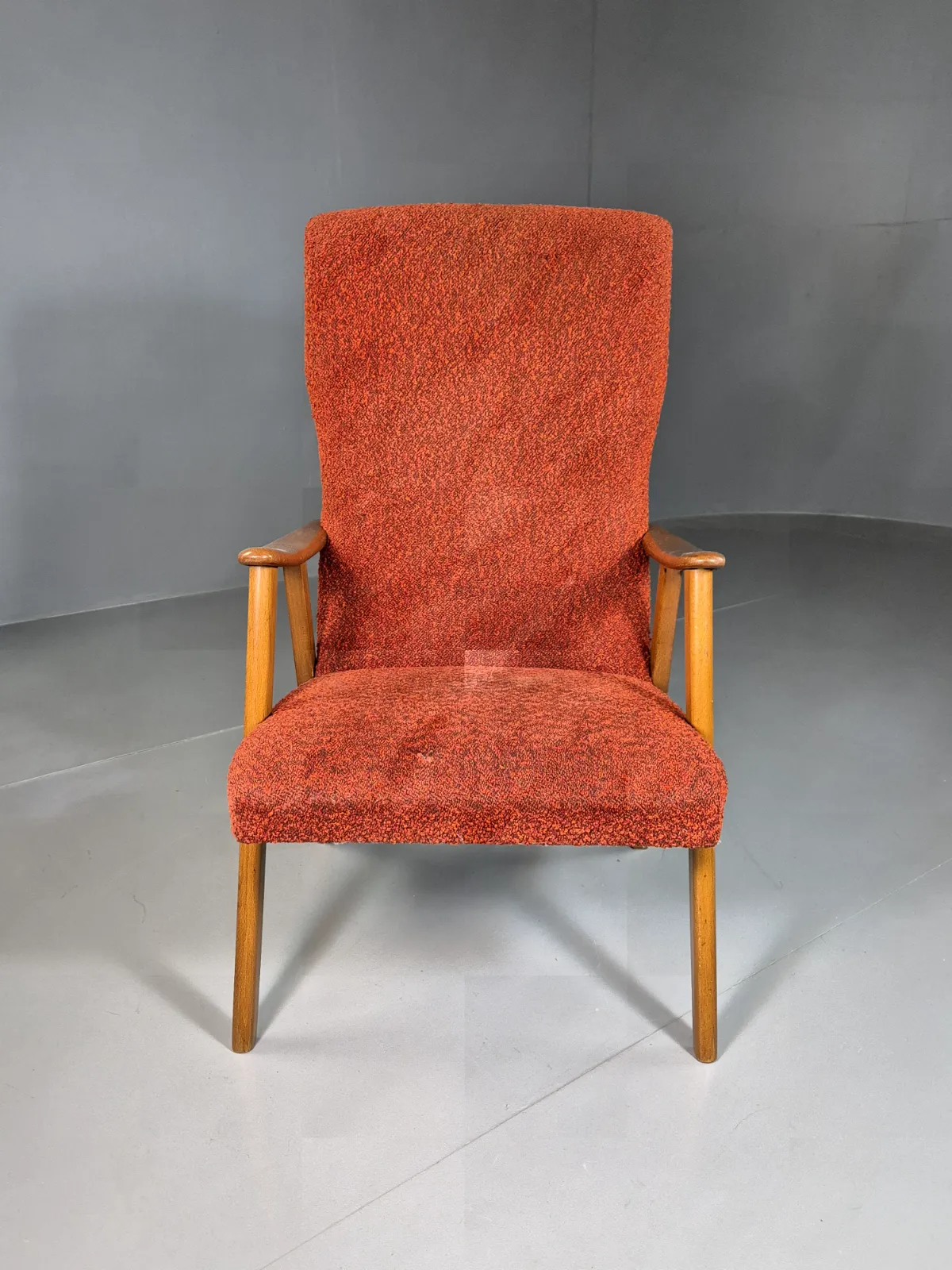 Vintage Swedish Lounge Chair Orange Beech Wood Frame Retro 1960s Mcm Eb7244 Mnor photo furniture