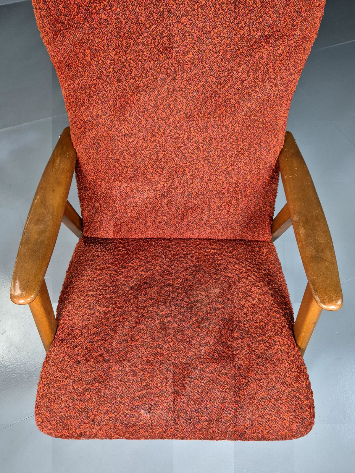 photo vintage Vintage Swedish Lounge Chair Orange Beech Wood Frame Retro 1960s Mcm Eb7244 Mnor