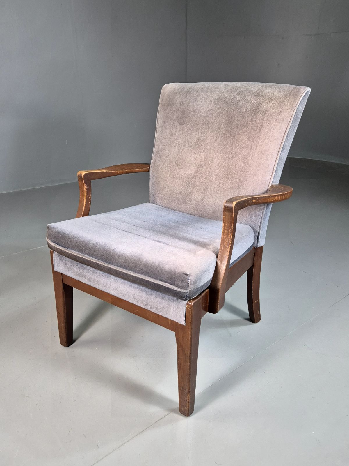 Vintage Lounge Chair Lilac Cotton Velour Beech Parker Knoll Retro Eb7309 Mnor