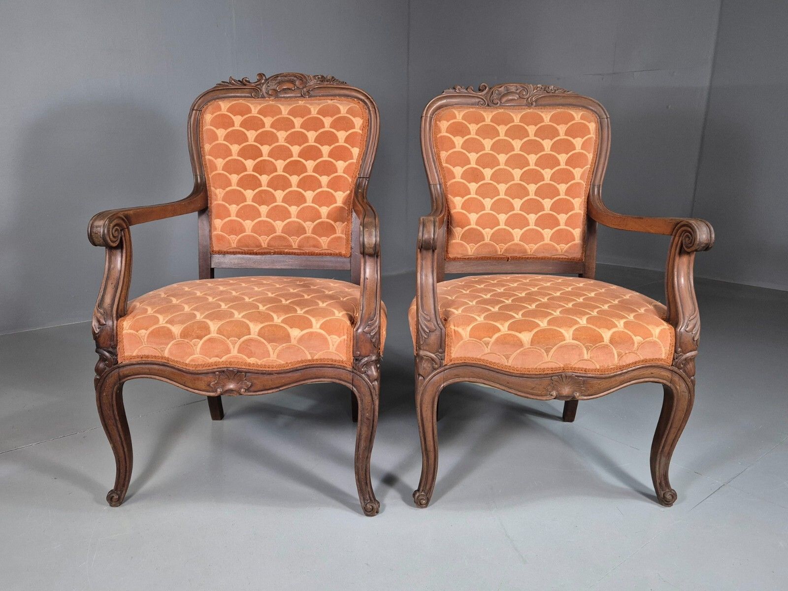 Vintage Fautueil Chairs Orange Upholstery Mahogany Antique  Eb7380 Vclo photo furniture