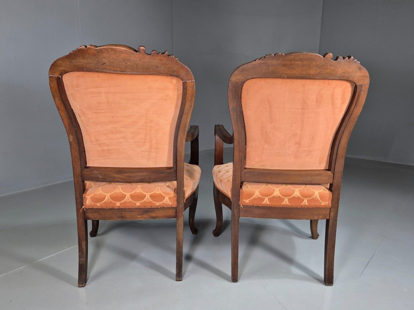 photo furniture Vintage Fautueil Chairs Orange Upholstery Mahogany Antique  Eb7380 Vclo