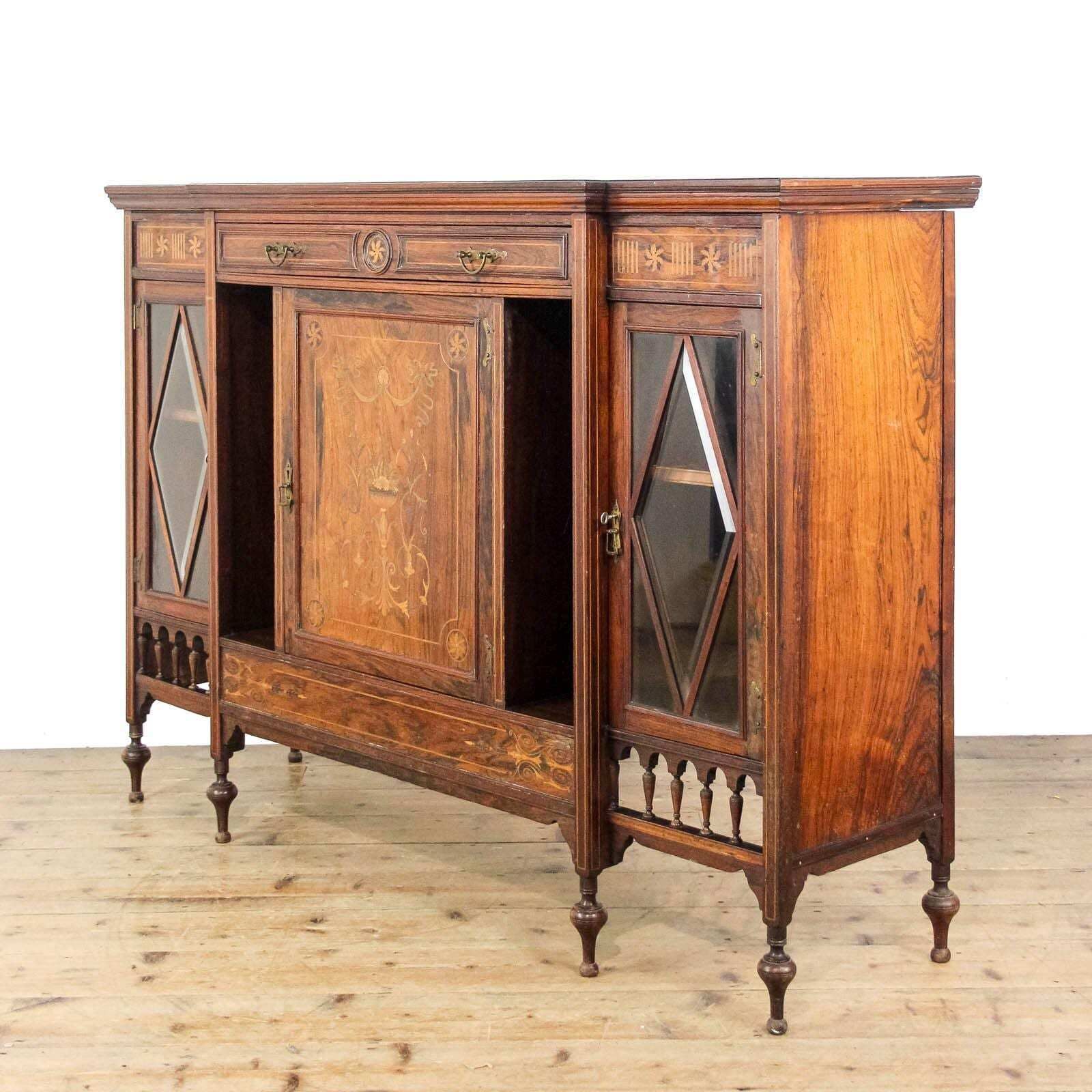 Edwardian Rosewood Inlaid Side Cabinet  | Antiques | Antique Cabinet | Antique Storage | Display Cabinet (M 6477) photo Furniture