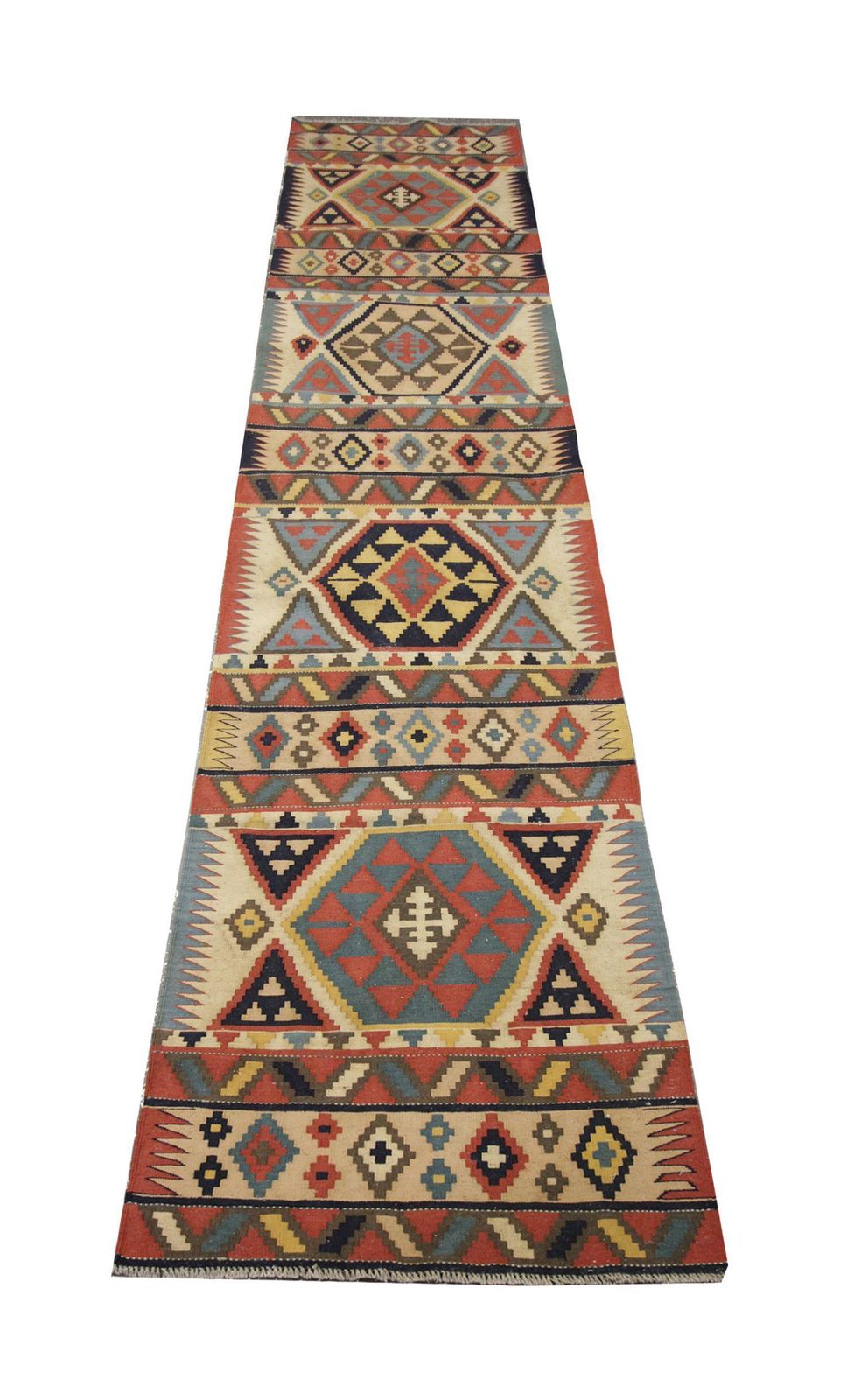 Handmade Wool Kilim Runner, Beige Tribal Geometric Zig Zag Hallway Rug 356x89cm photo furniture