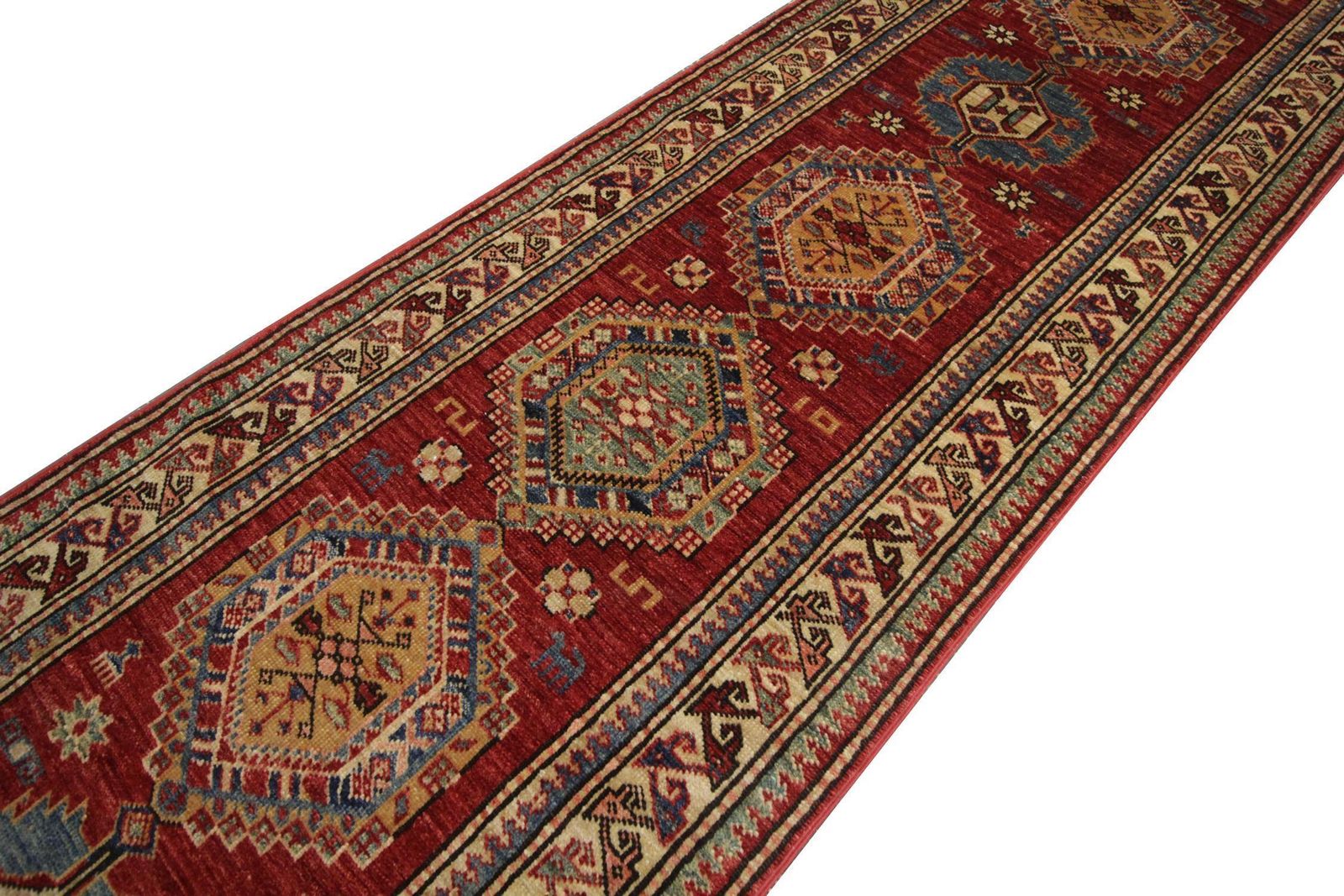 Handmade Kazak Oriental Runner Rug, Central Asian Hallway Stair Runner 300x68 Cm photo for sale