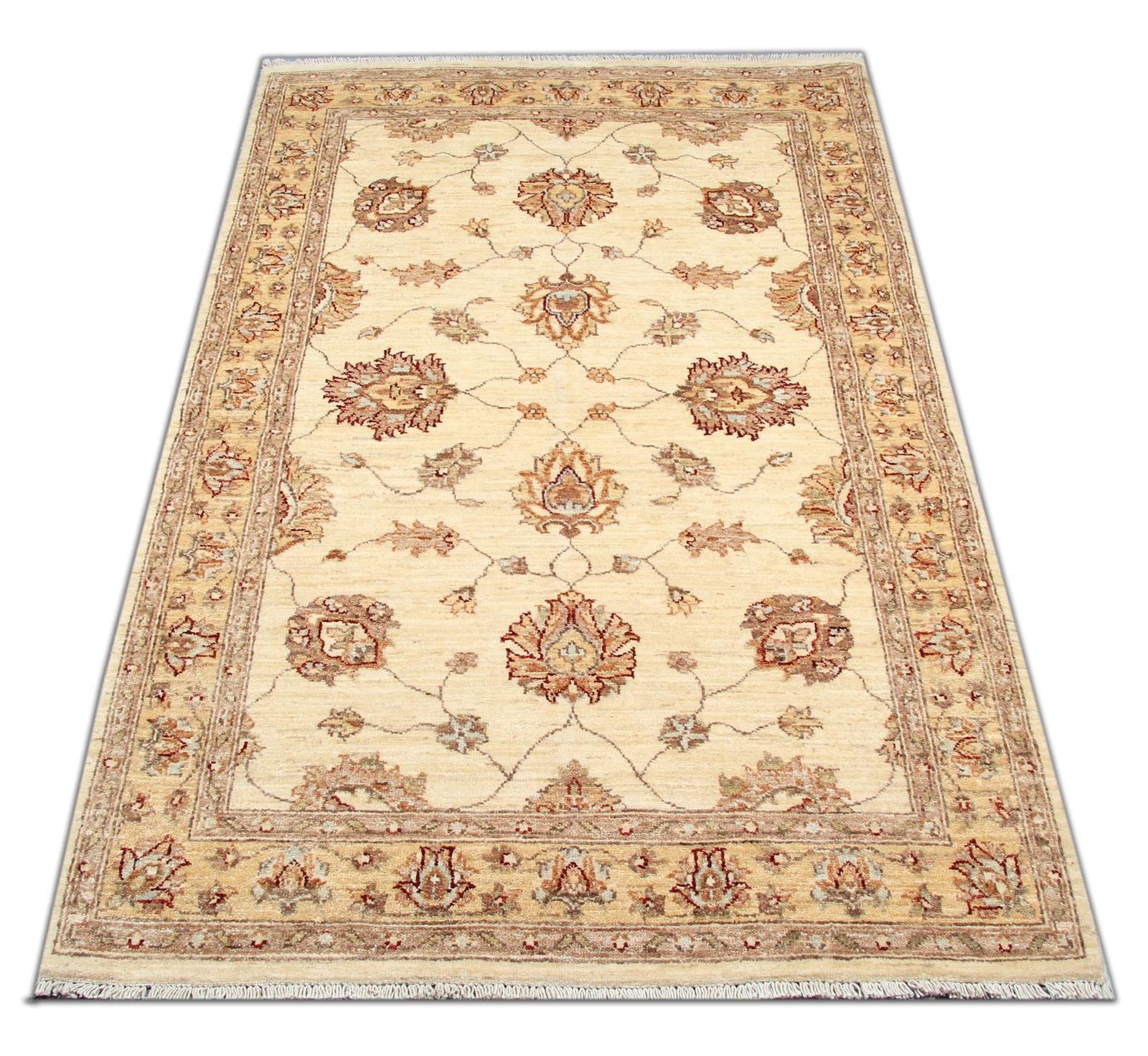 Handmade Cream Wool Rug, Traditional Floral Carpet For Bedroom Living Room photo furniture