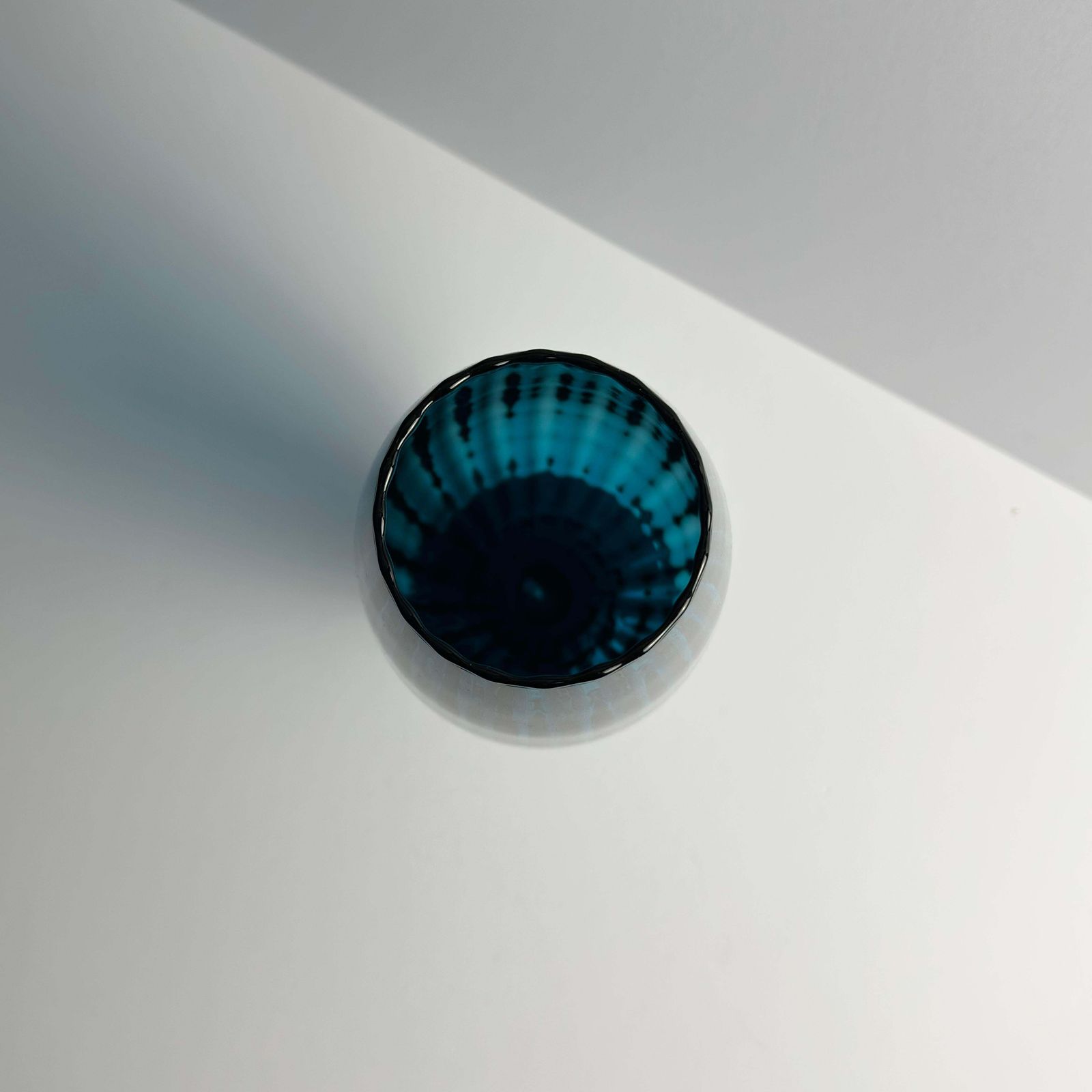 Empoli Mid Century Optic Glass Vase, Teal, Pedestal Base,  Rossini, Italy, 1960s photo vinterior