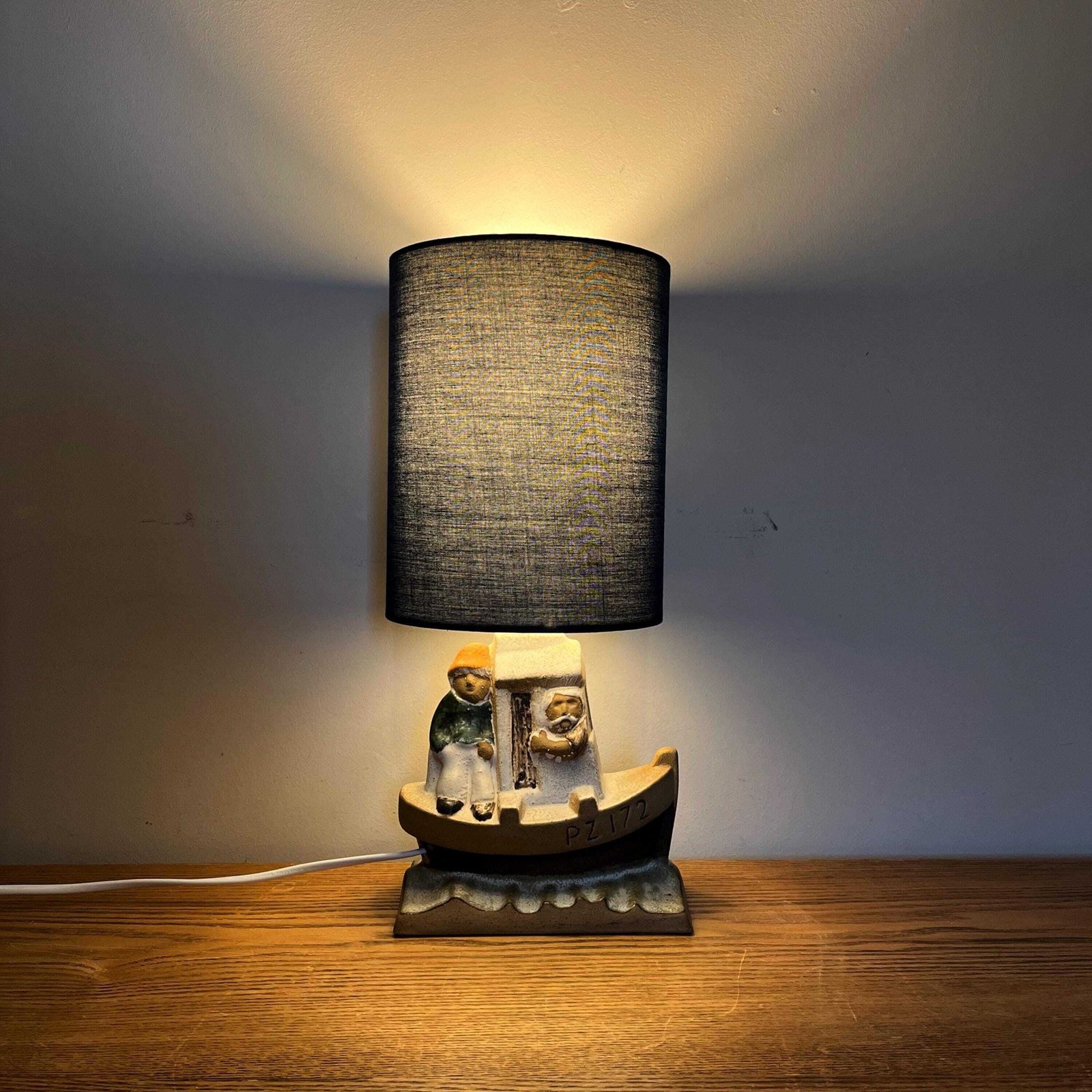 Vintage Tremaen Pottery Lamp,  Stoneware Penzance Fishing Boat photo furniture
