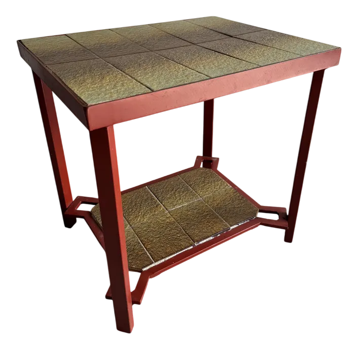 Vintage Ceramic Side Table With Terracotta Metal Frame