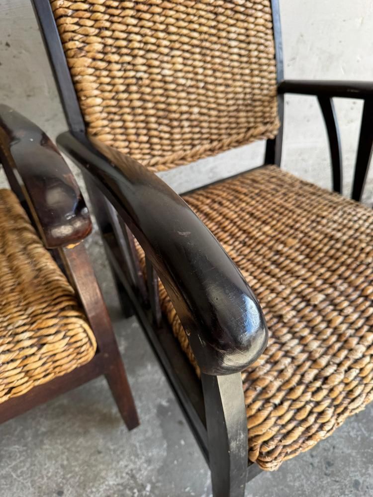 Set Of Colonial Rattan Armchairs With Wooden Frame, Set Of 2 photo vintage