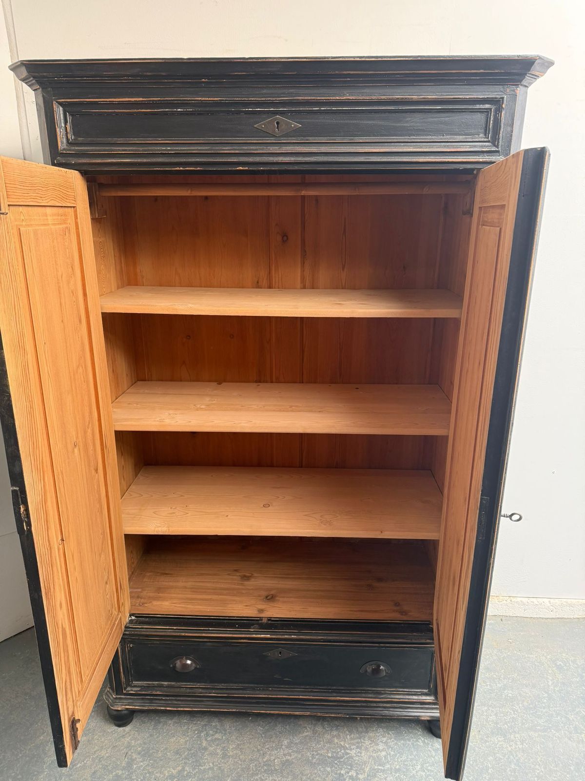 A Victorian Pine Painted Black 1 Drawer Child / Hall Wardrobe photo 895.0