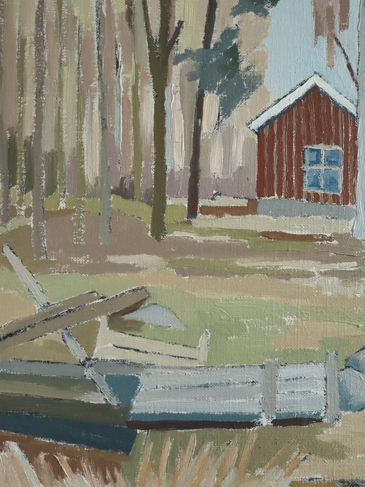 Cottage Beyond The Trees Oil Painting photo vintage