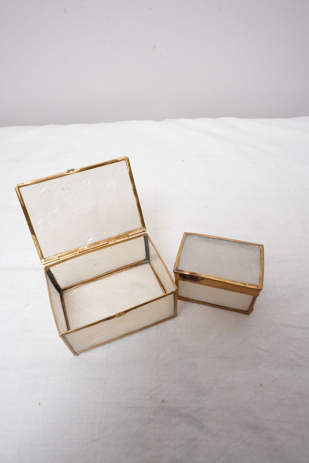 Vintage Mother Of Pearl Trinket Jewellery Boxes With Brass Features photo vinterior
