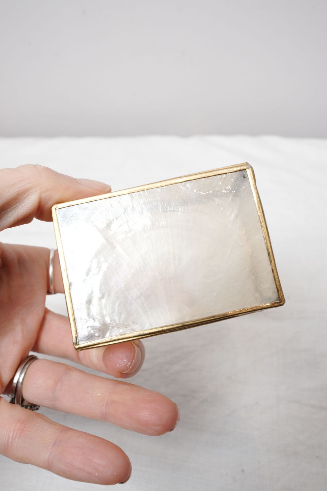 photo for sale Vintage Mother Of Pearl Trinket Jewellery Boxes With Brass Features