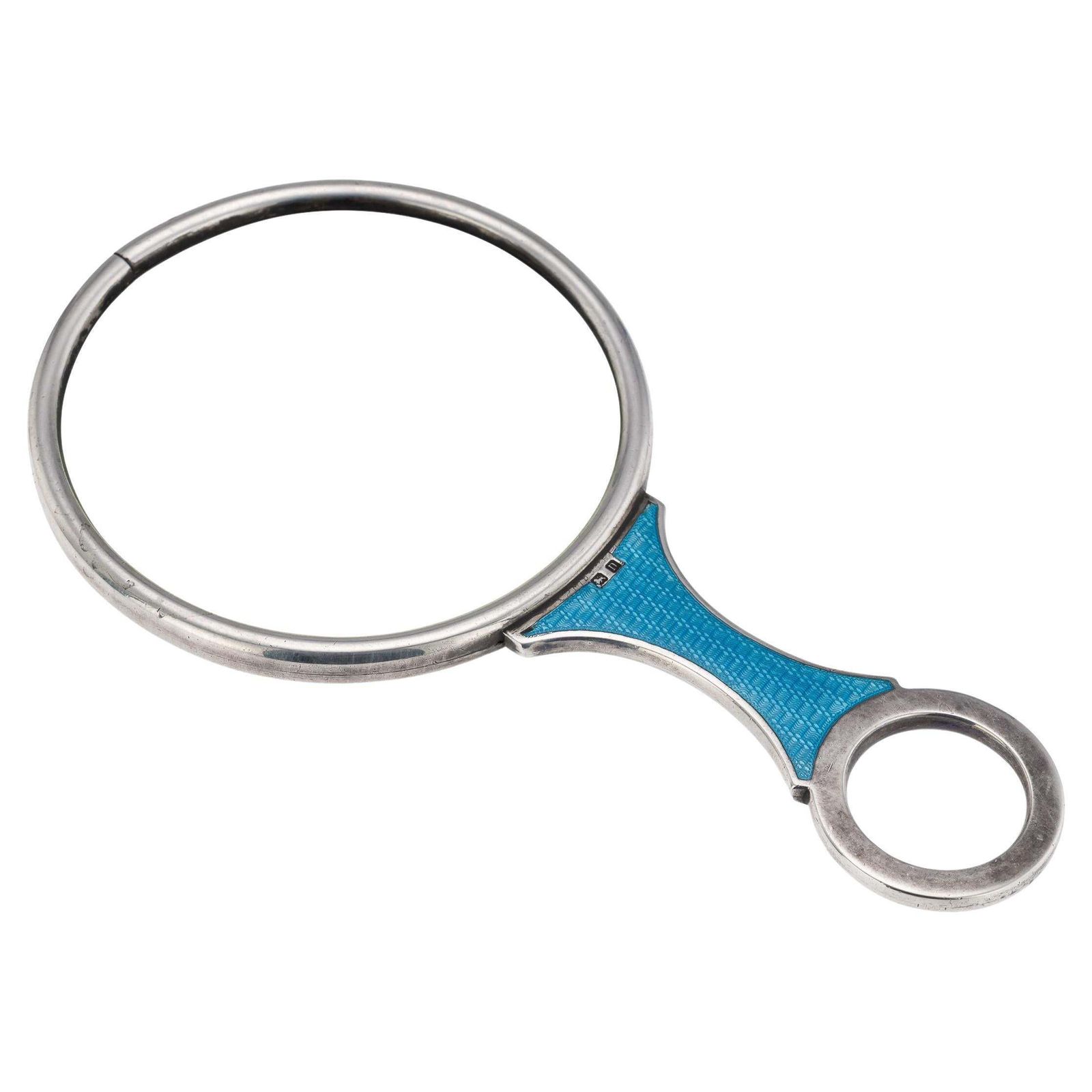 Antique 20thc English Solid Silver & Guilloché Enamel Magnifying Glass C.1912