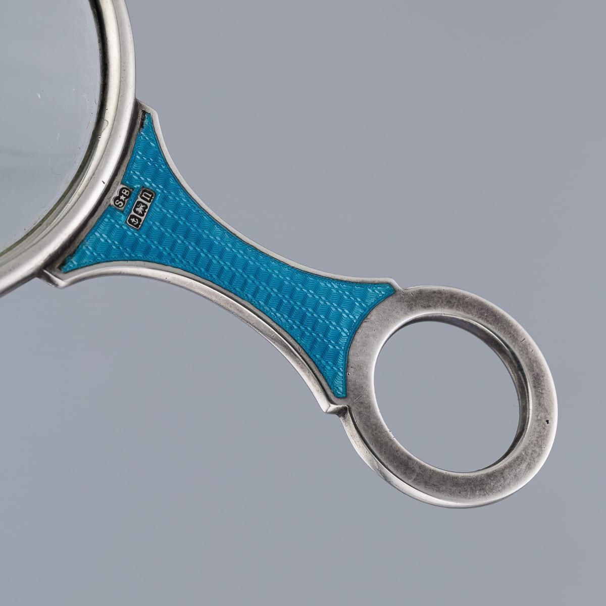 Antique 20thc English Solid Silver & Guilloché Enamel Magnifying Glass C.1912 photo vintage