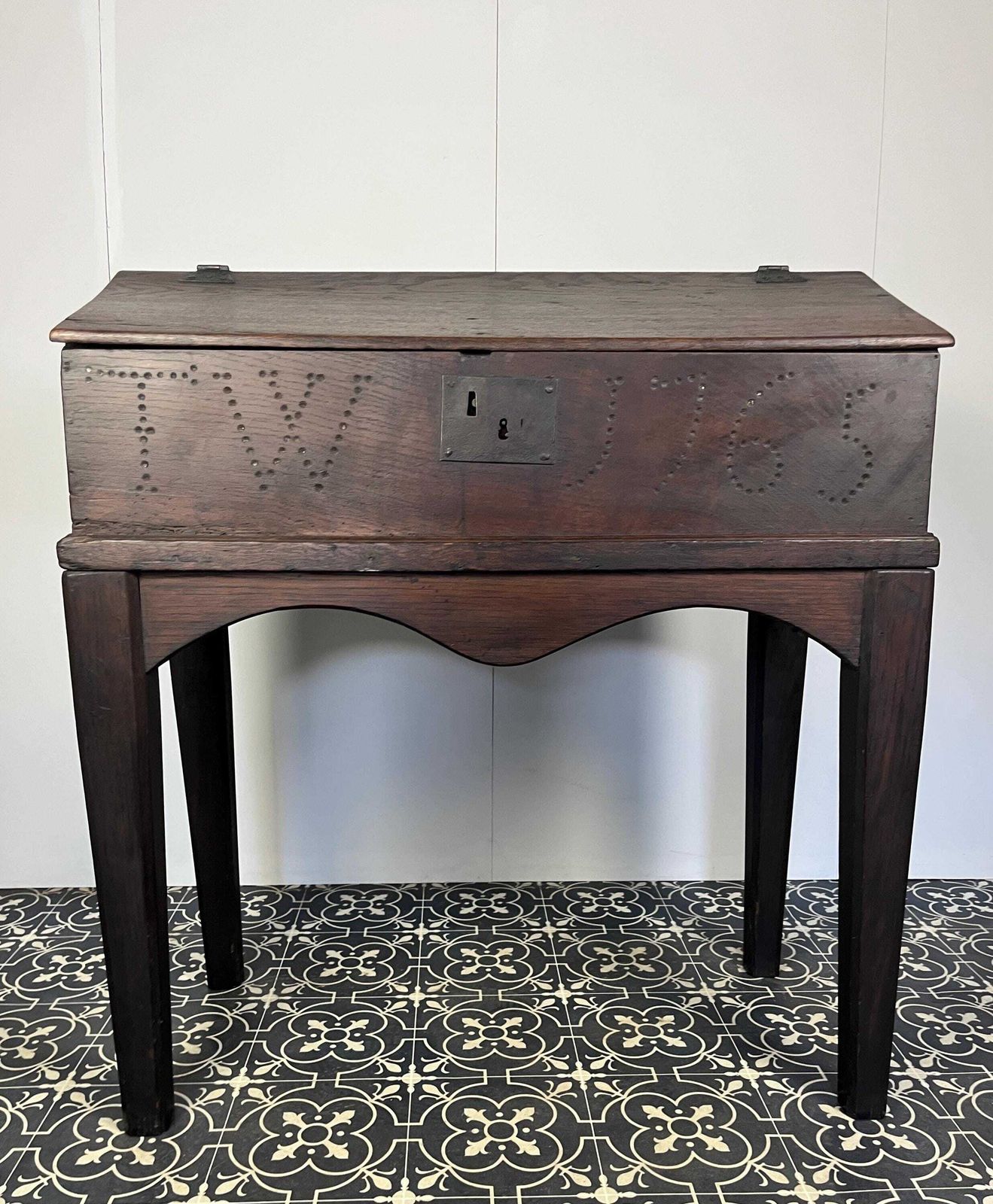 Antique George III 1765 Desk Bureau, Dark Oak With Secret Drawer
