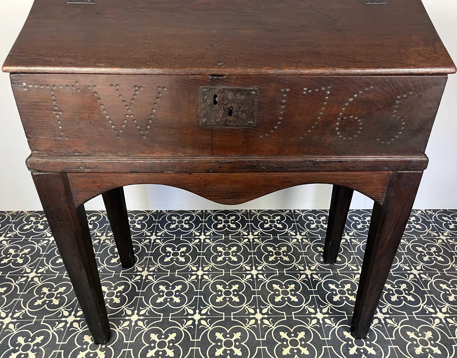 Antique George III 1765 Desk Bureau, Dark Oak With Secret Drawer photo furniture