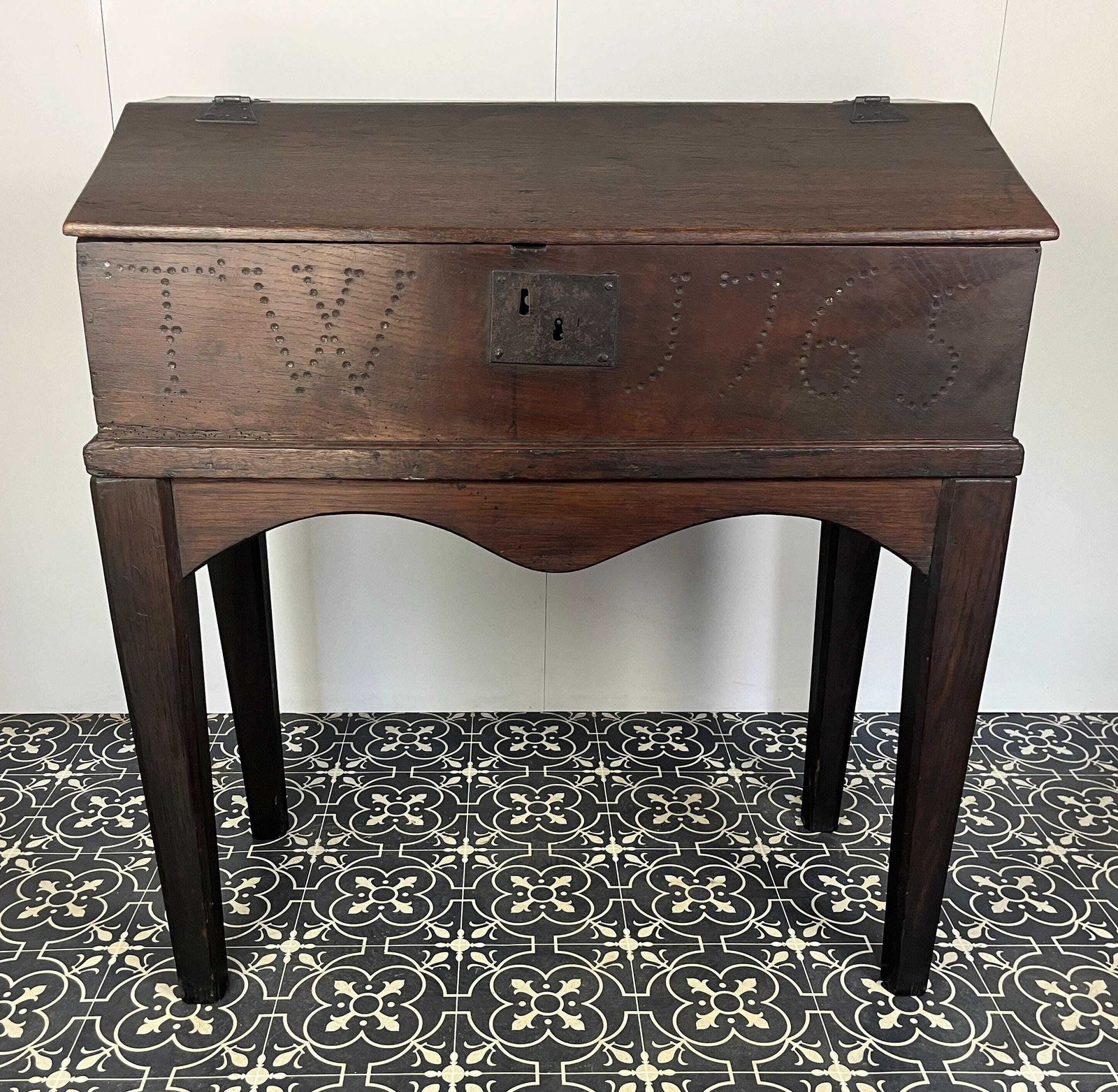 photo for sale Antique George III 1765 Desk Bureau, Dark Oak With Secret Drawer