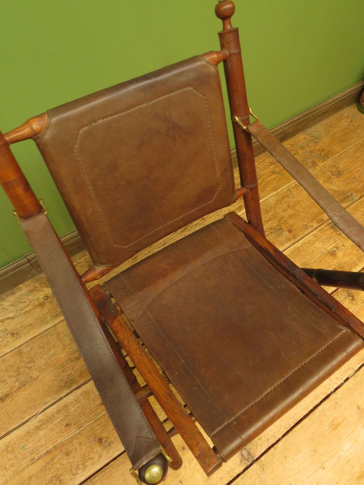 Leather And Faux Bamboo Officers Campaign Chair photo vinterior
