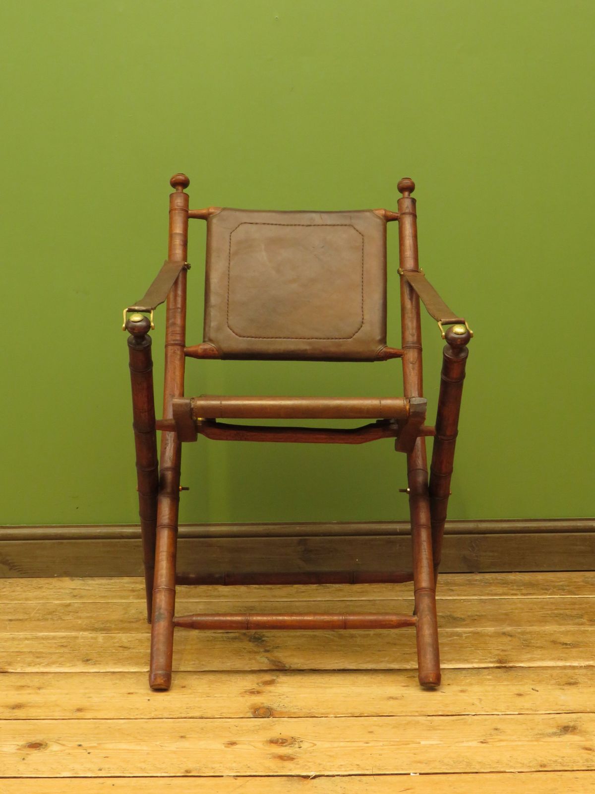 Leather And Faux Bamboo Officers Campaign Chair photo vintage