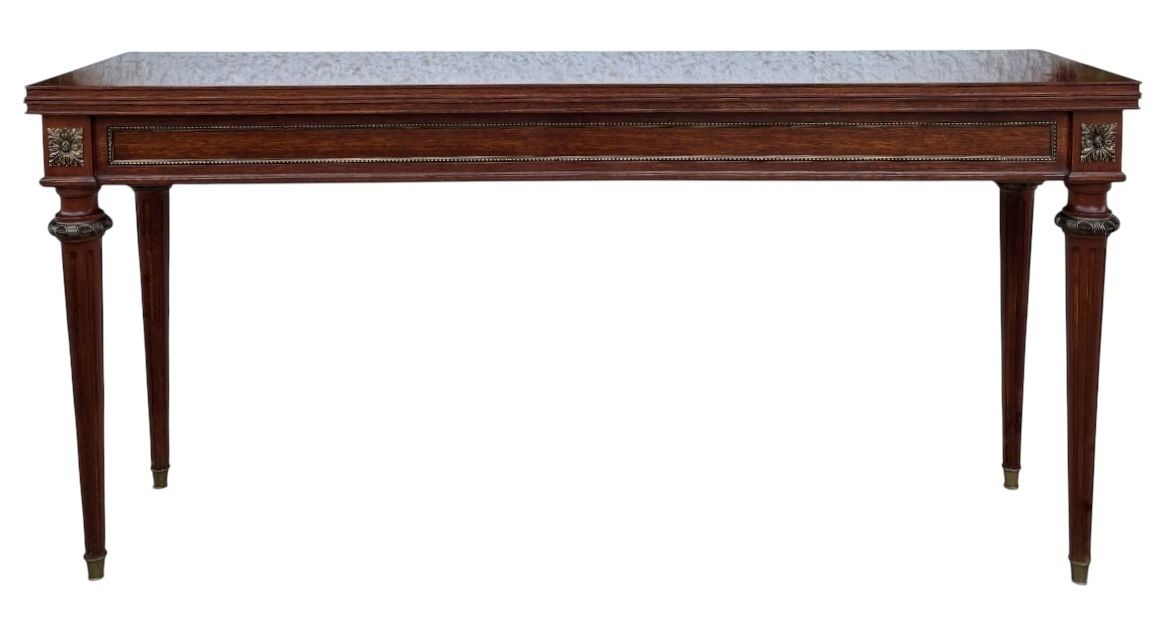 Elegant Louis XVI Style Table In Mahogany Colour With Bronze Ornaments, 20th Century