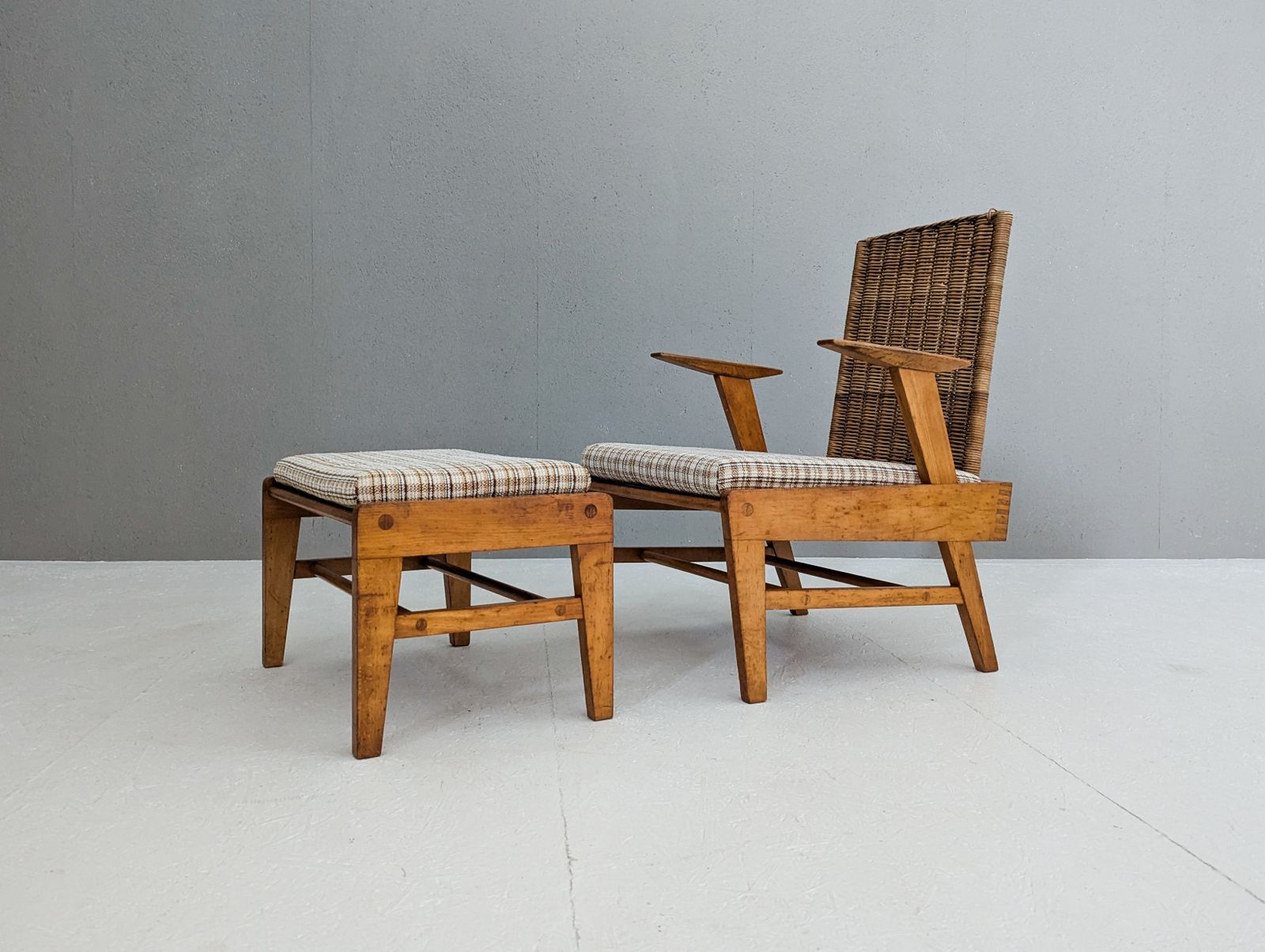 Sculptural Beech And Rattan Armchair With Footstool By úľuv, 1960s photo furniture