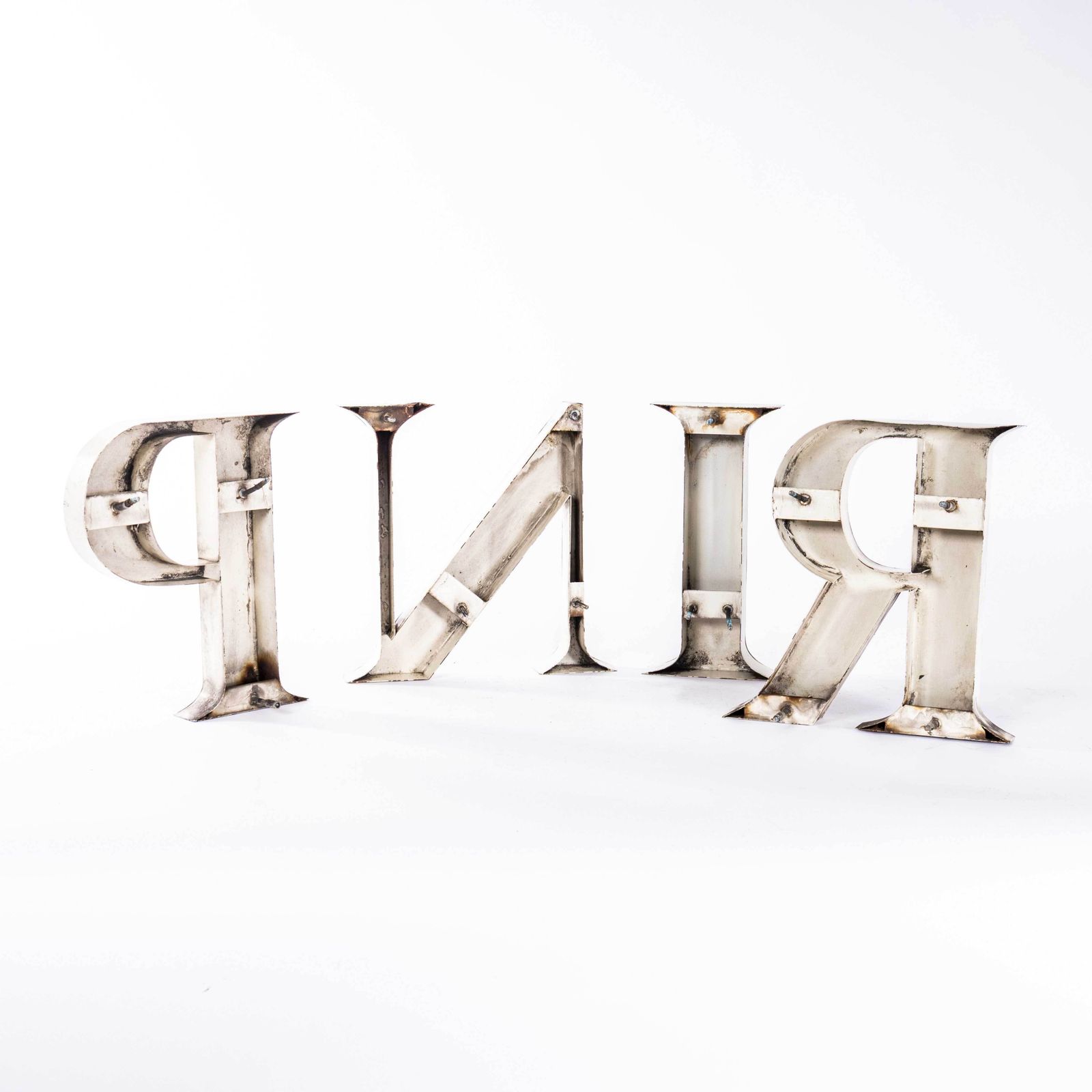 1950's Original Large French Metal Shop Signage Letters   Letter P photo for sale
