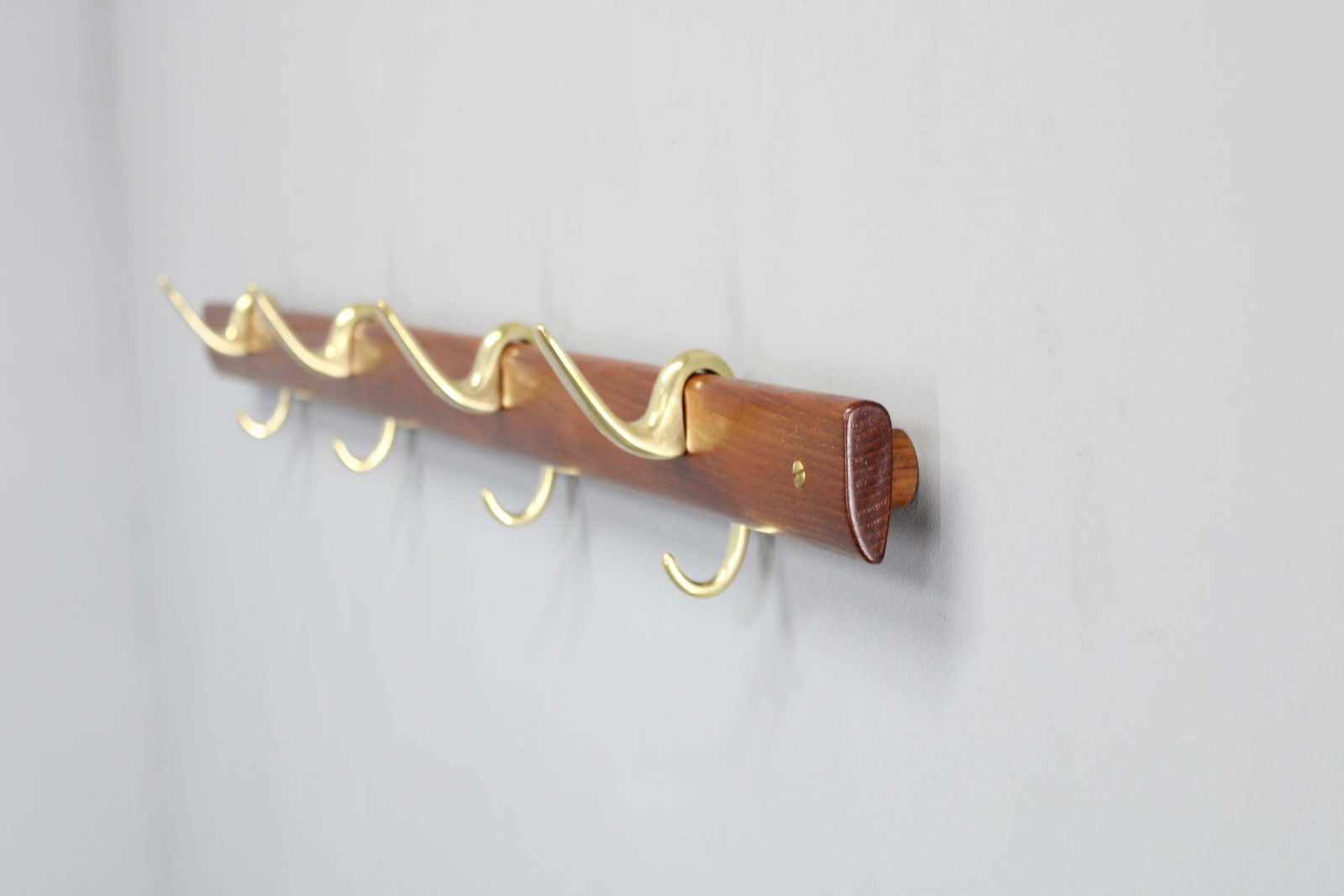 Brass And Teak Coat Hanger By Carl Auböck For Illums Bolighus, Denmark, 1950s — photo for sale