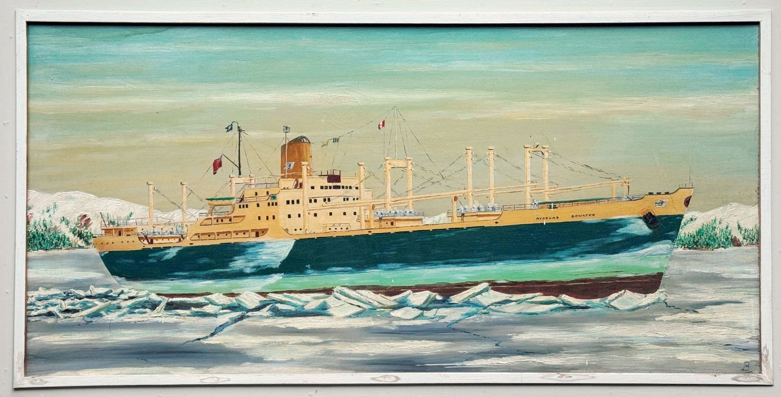 The Nicolas Bowater (Steam Turbine Vessel)   Oil On Canvas Painted At Sea photo for sale