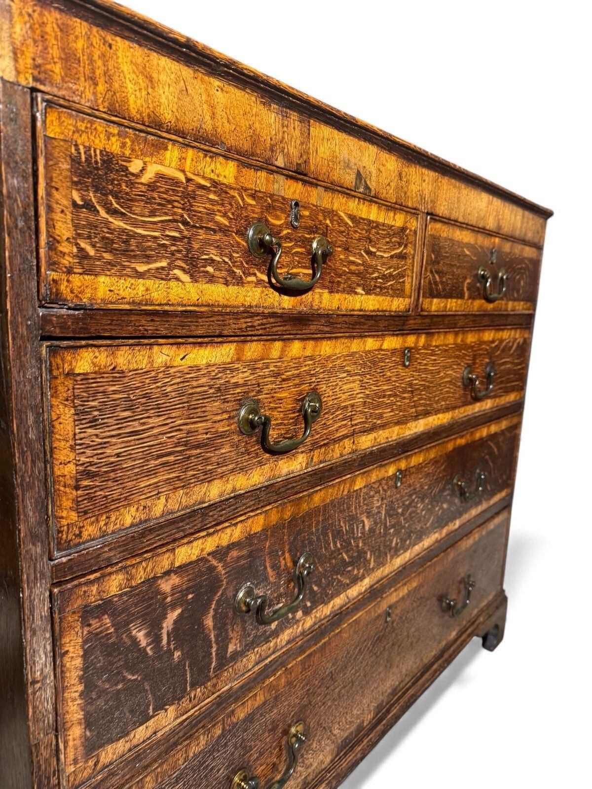 photo furniture Antique Oak Cross Banded Chest Of Drawers Georgian C1760s Og Feet