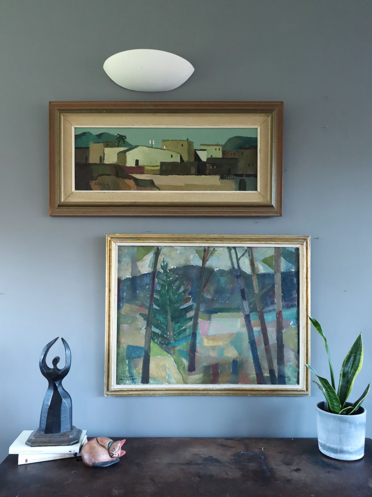 Sunlit Village Oil Painting, Modernist photo for sale