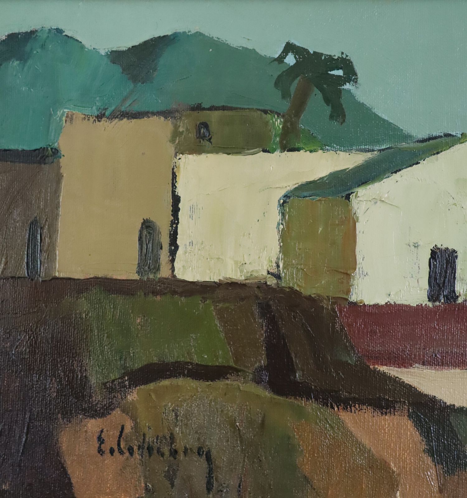 Sunlit Village Oil Painting, Modernist photo buy