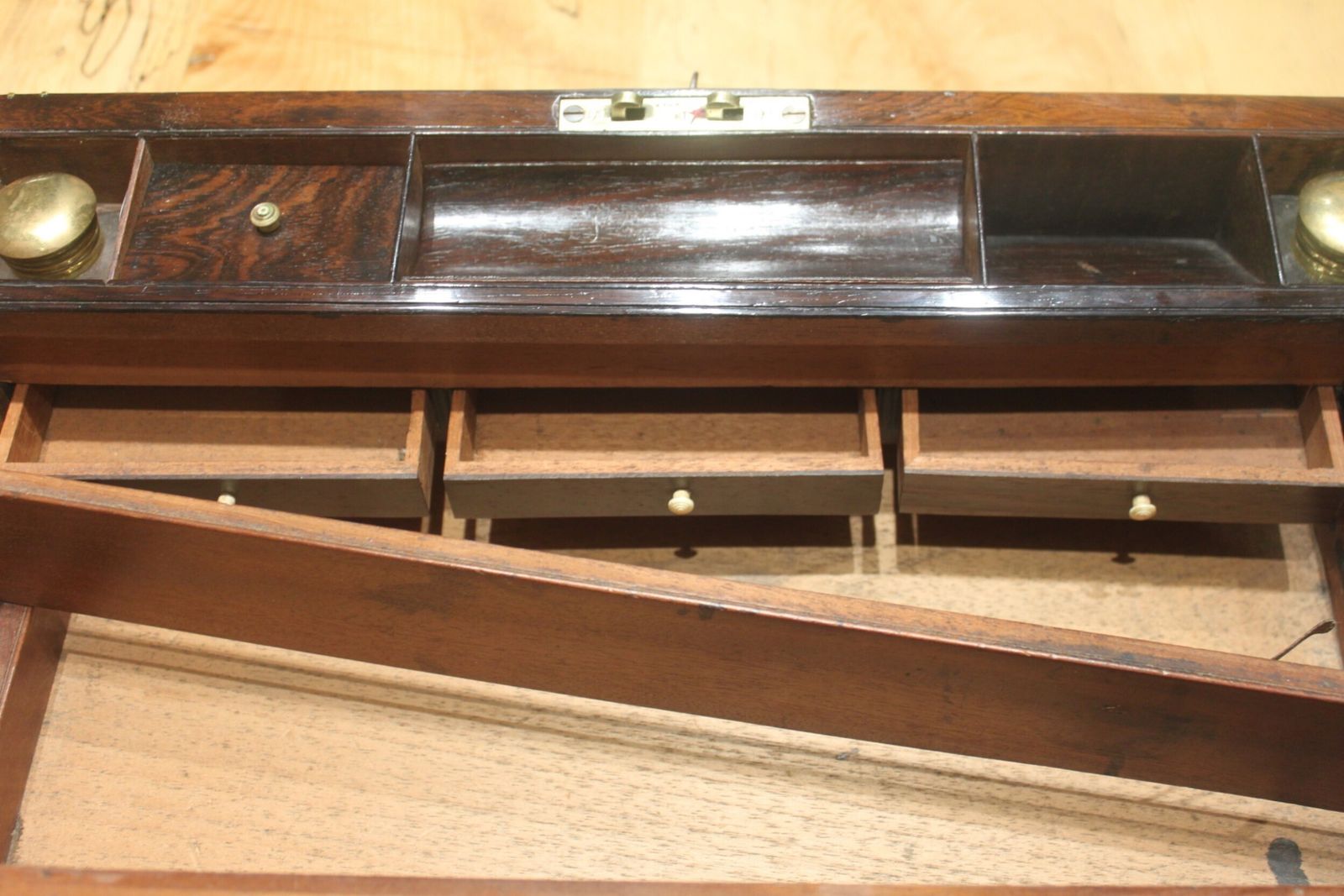 1492.0 A Substantial And Impressive Late Georgian Rosewood And Brass Inlaid Writing Slope With Secret Drawers. photo