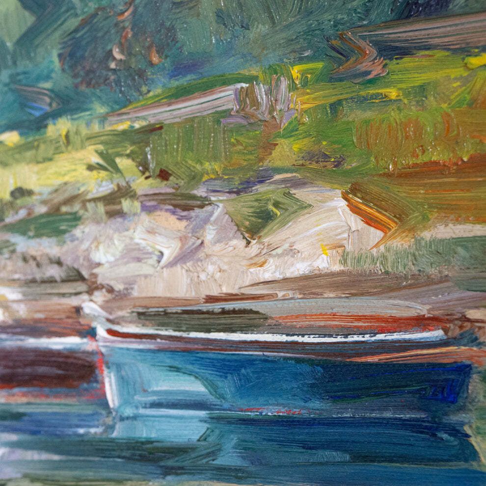 Transparencies – Mediterranean Fishing Boats. Signed Oil On Canvas photo 671.0