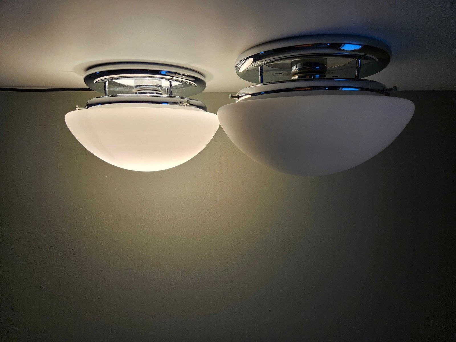A Pair Of Mid Century Modern Mushroom Lamps: Flush Mount Ceiling Lights, Yugoslavia 80s Set