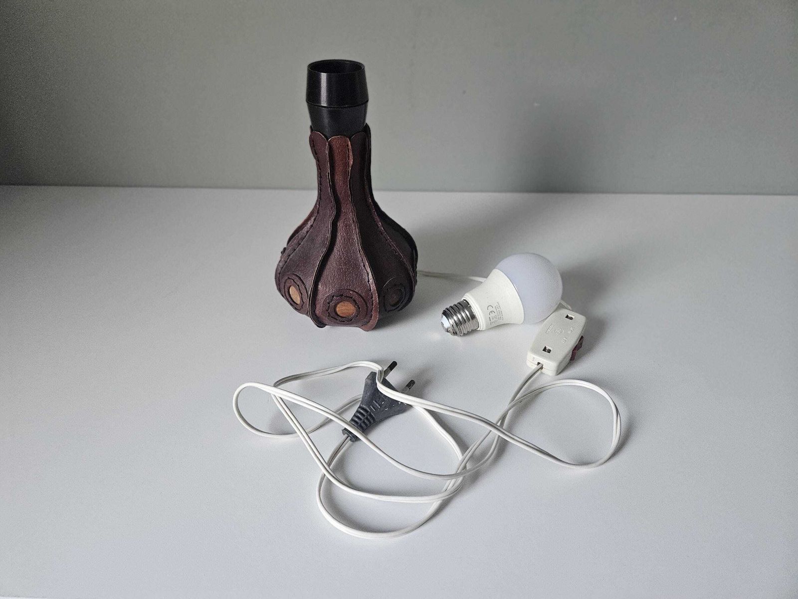 Hand Stitched Leather Table Lamp Base: Mid Century Modern Boho Decor photo buy